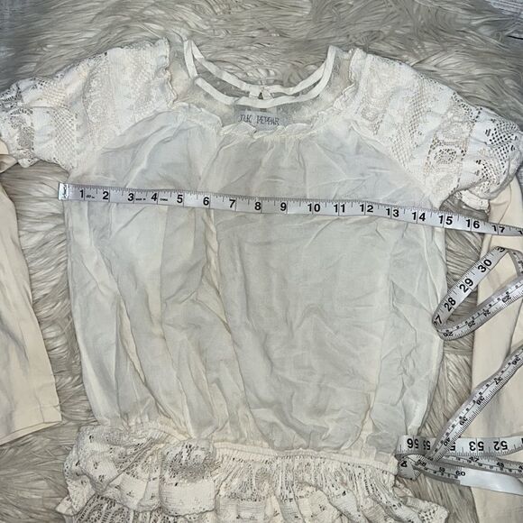 Jak & Peppar Long Sleeve Boho Crochet Lace Off-White Cream Peplum Top SZ 14 - Picture 4 of 9